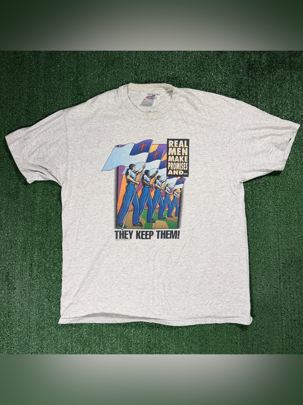Vintage 90s Hanes Real Men Make Promises Evangelical Christian T-Shirt XL